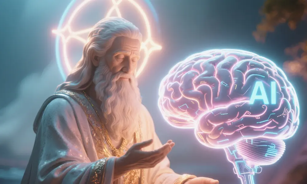 The contrast between divine wisdom and the artificial intelligence-driven answers in the digital age.