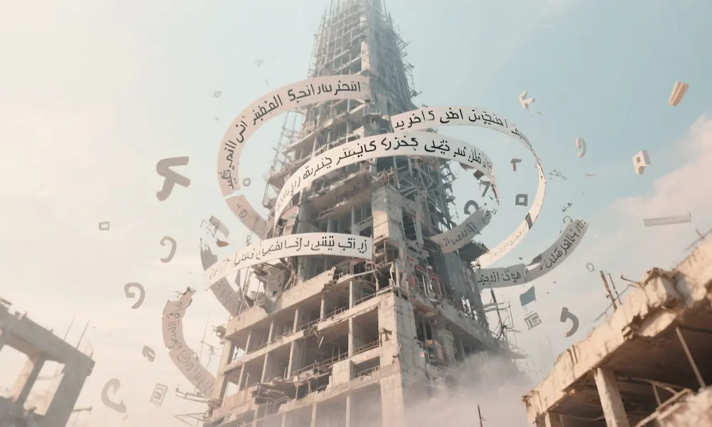 Visualization of technological ambition disconnected from divine purpose