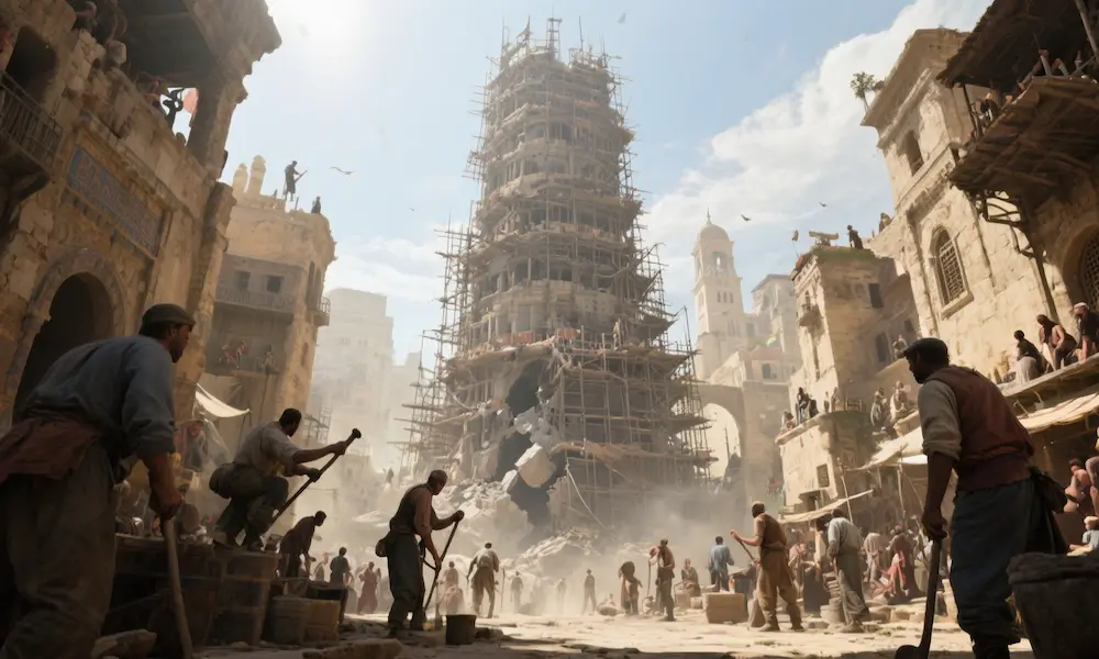 The Tower of Babel, symbolizing human ambition and the pursuit of power
