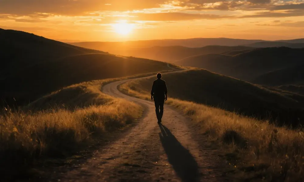 Person walking toward sunrise, symbolizing choosing wisdom and freedom.