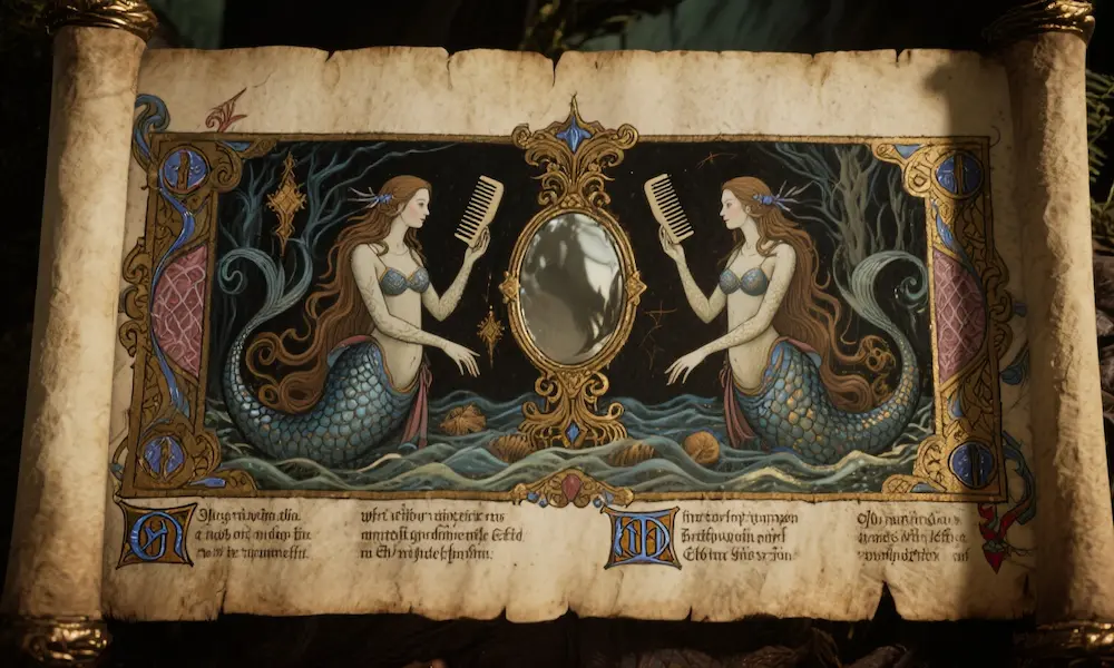 Dark gothic illustration of wives of fallen angels after Noah’s Flood, symbolic sirens rising from shadows.