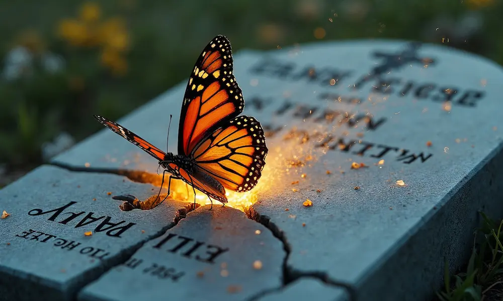 Grave bursting open in victory over death (1 Corinthians 15:54)