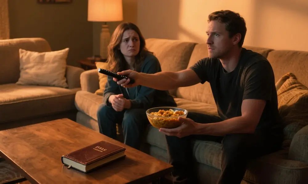 Person offering comfort while another looks at a Bible, symbolizing enabling sin.