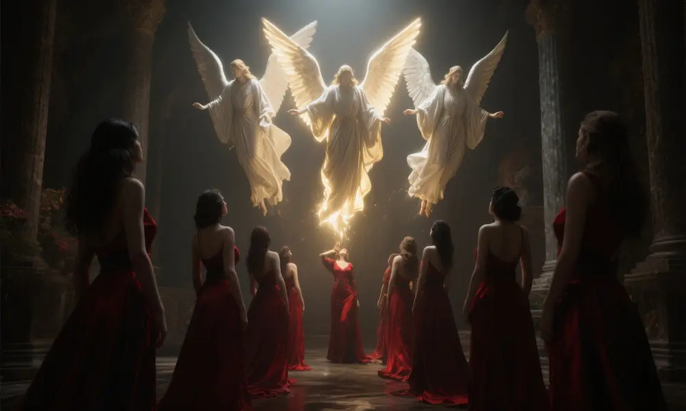 The Watchers descending to unite with the daughters of Cain.