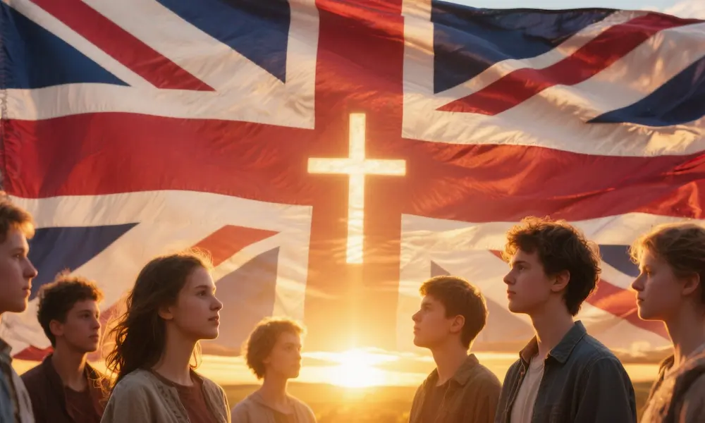 God winning culture war Britain Christian victory cross British flag spiritual awakening triumph