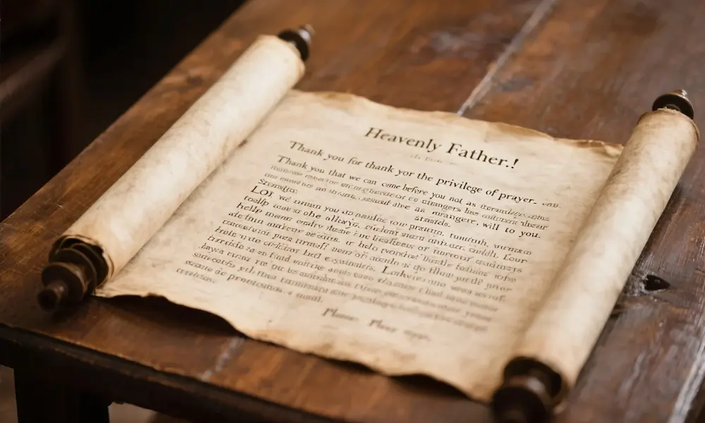 Ancient prayer scroll with text, divine guidance, spiritual wisdom, heartfelt prayer