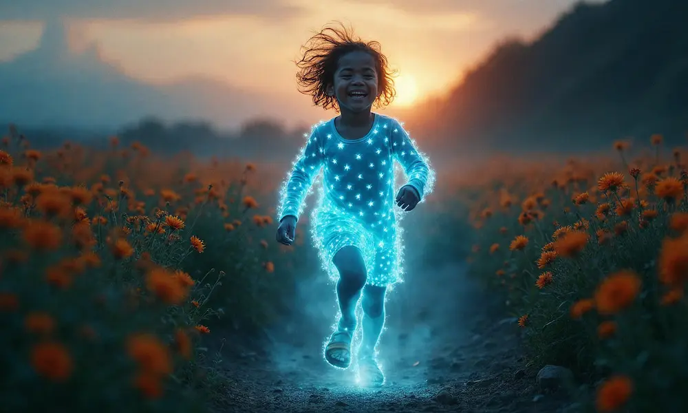 Child abolishing darkness in heaven through divine light (Revelation 22:5)