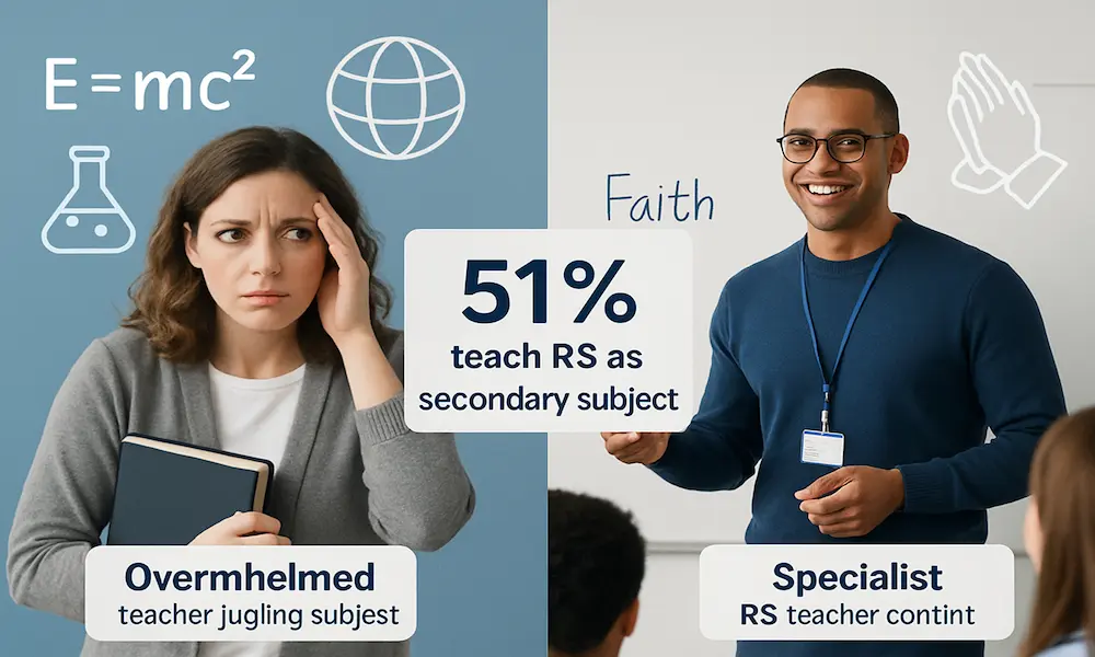 Religious studies teacher shortage secondary schools 51 percent non-specialist teachers statistics