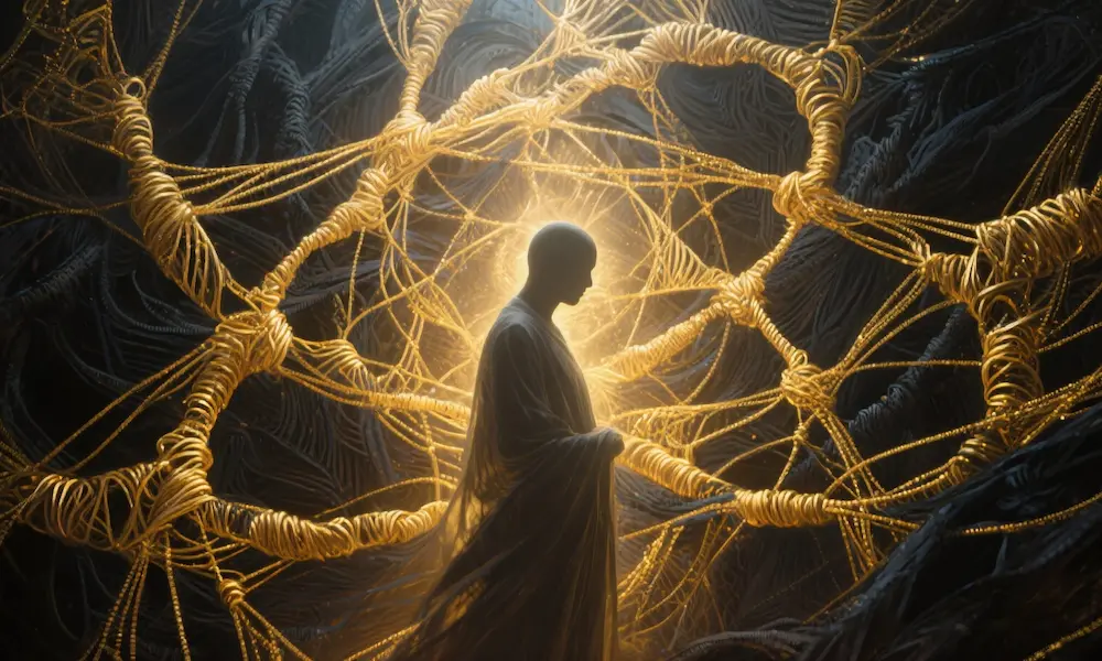 Abstract artistic representation of life choices creating a tapestry of destiny