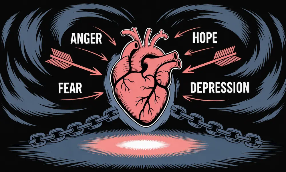 Heart surrounded by dark energy, showing the dangers of soul ties.