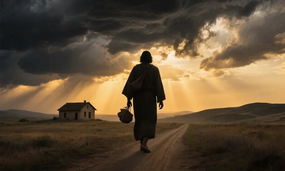 Person urgently leaving everything behind, symbolizing Jesus' command to run when seeing the abomination