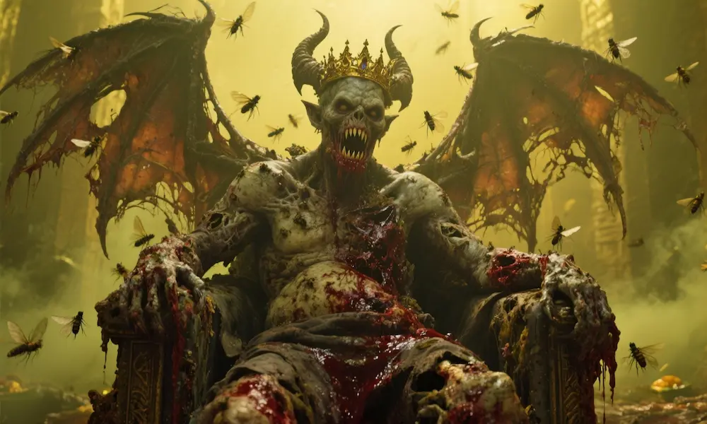 Portrait of Beelzebub, Lord of the Flies, depicted as the grotesque patron of Gluttony.