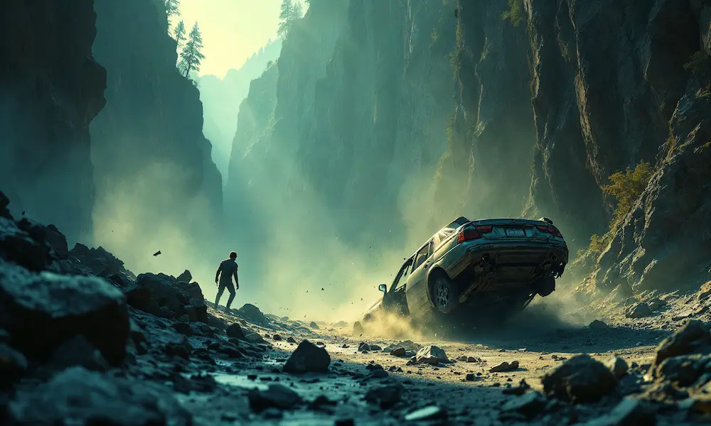 car crash testimony, miraculous survival, divine intervention, Harold escapes cliff wreck, dramatic dawn.