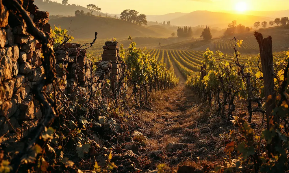 A vineyard choked with thorns and weeds, walls broken down.