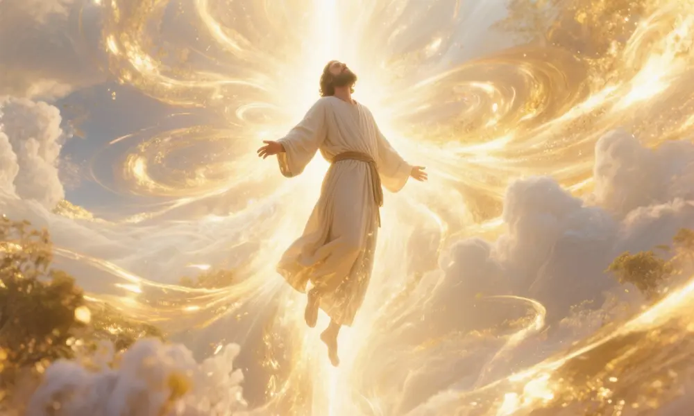 Paul caught up in divine light representing his indescribable third heaven experience