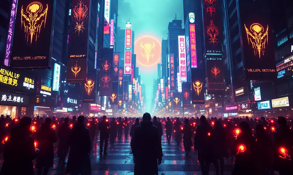 Cinematic apocalyptic imagery of the mark of the beast from Revelation