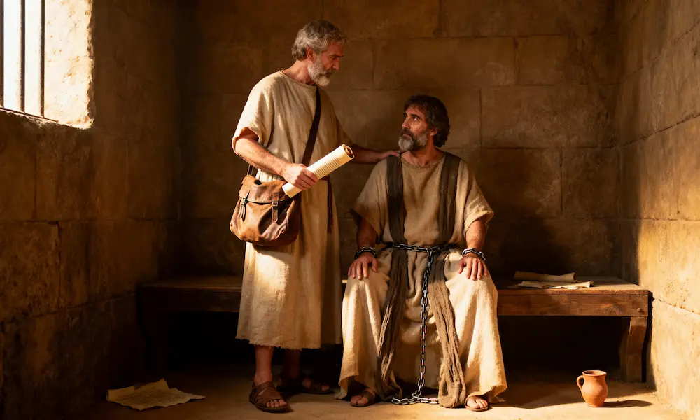Luke standing by Paul in imprisonment, a portrait of steadfast Christian friendship