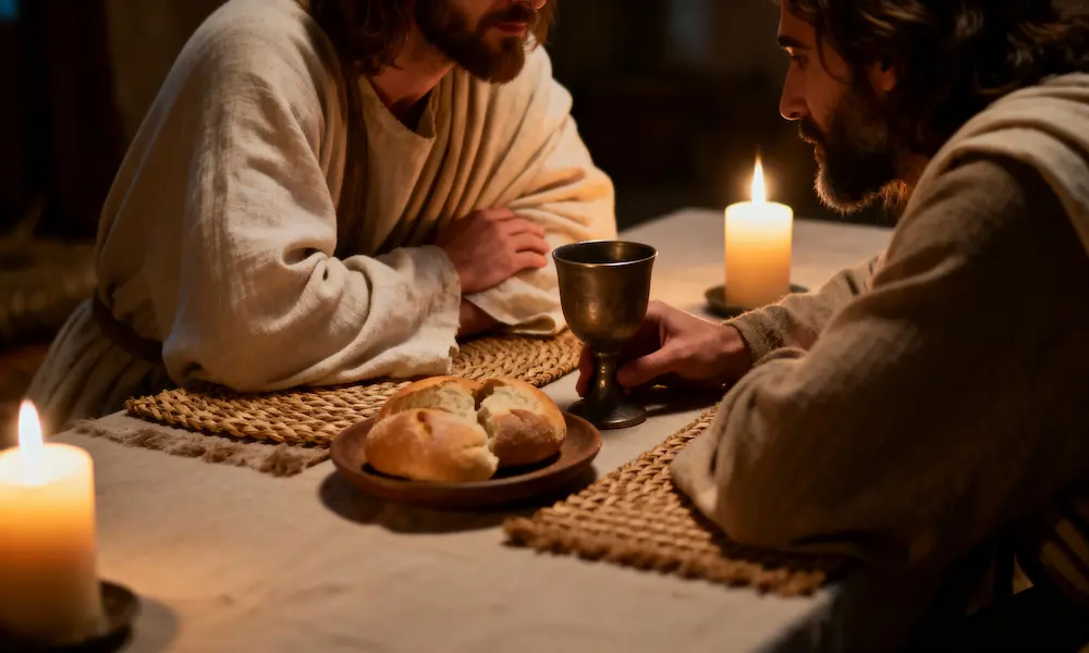 Intimate Last Supper scene with disciple leaning toward Jesus, symbolizing “the disciple Jesus loved"