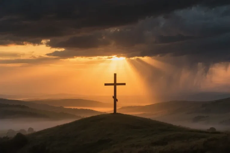 Uplifting sunrise breaking through dark clouds, symbolizing hope for Christians facing despair.