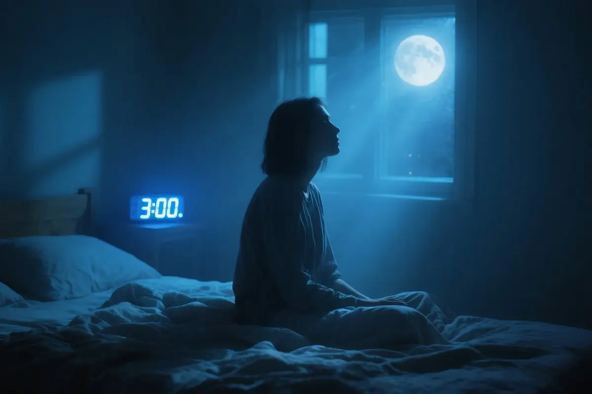 Person awake at 3AM, sensing a spiritual presence in the quiet night.