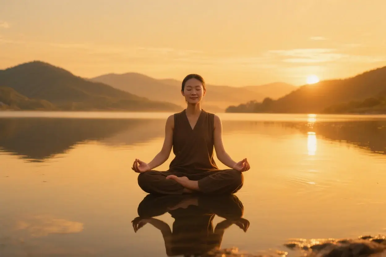 Person meditating peacefully with calm expression, representing emotional mastery and inner peace